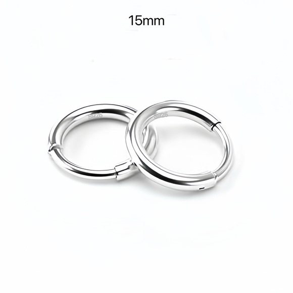 Plain silver small hoop earrings-silver 15mm-SH001 - Picture 2 of 7